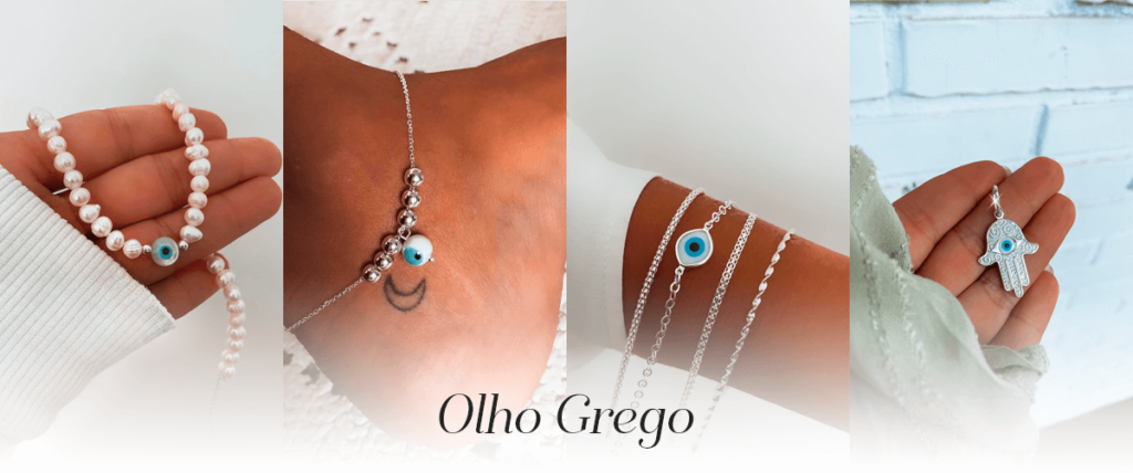 Imagens de pulseiras, colares e tornozeleiras com Olho Grego